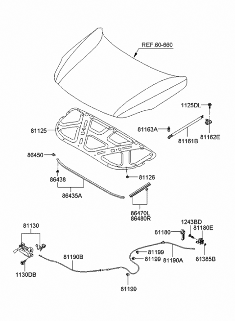 2009 Hyundai Veracruz Clip-Hood Seal Strip Mounting Diagram for 86472-3K000