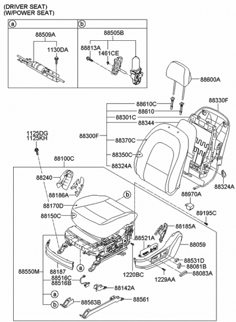 2008 Hyundai Veracruz Front Driver Side Seat Cushion Covering Diagram for 88160-3J000-R7C