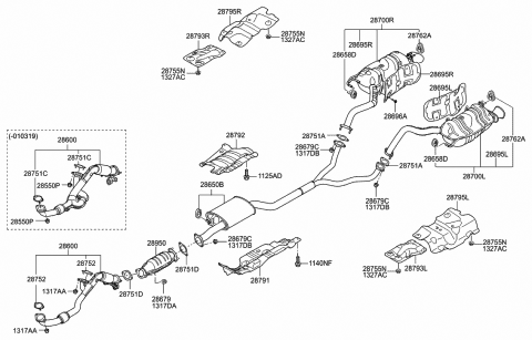 2008 Hyundai Veracruz Catalytic Converter Assembly Diagram for 28950-3C250
