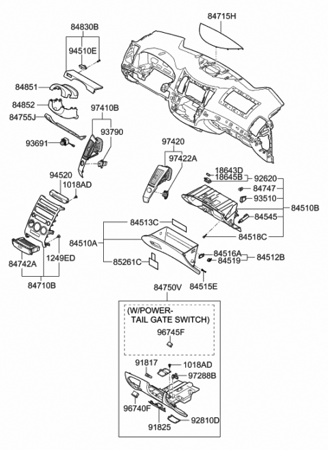 2010 Hyundai Veracruz Panel Assembly-Cluster Facia Diagram for 84830-3J000-7Q