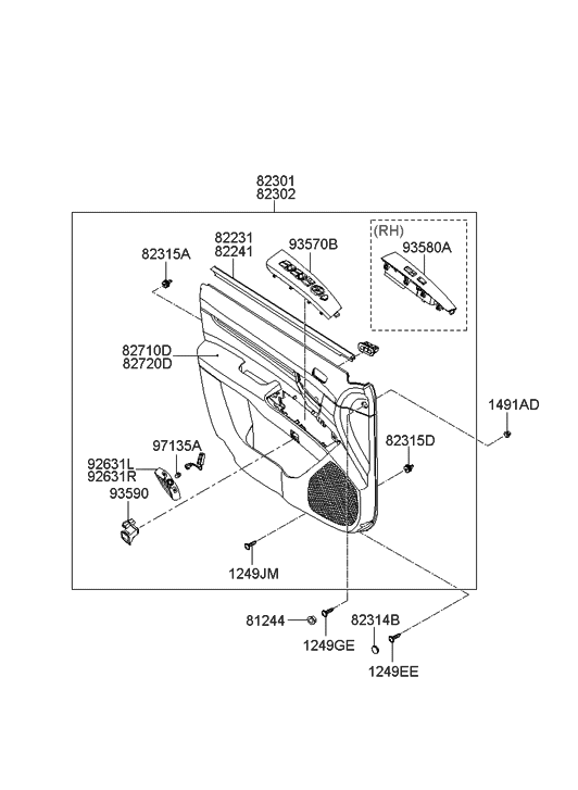 Hyundai 82302-0W020-1Q Panel Complete-Front Door Trim,RH