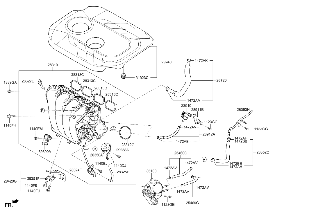 Hyundai 28329-2E700 Hose-Vis Vacuum, B