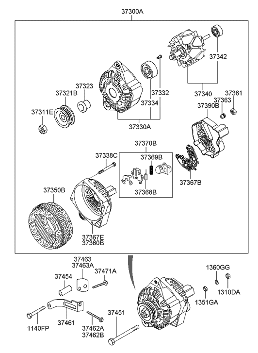 Hyundai 37330-22651 Bracket Assembly-Generator Front