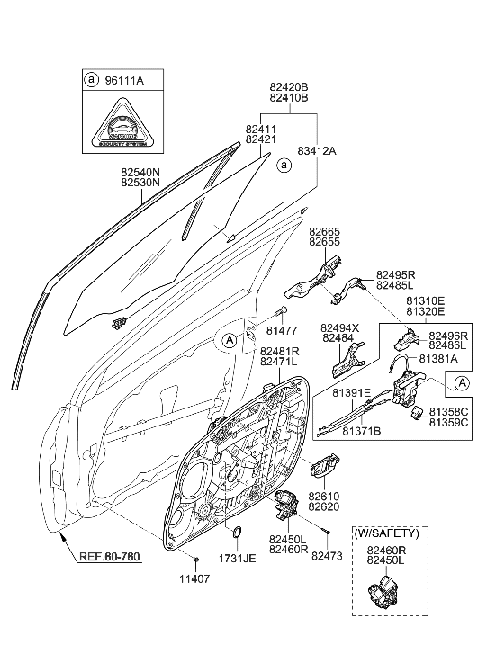 Hyundai 82411-A5010 GLASS-FRONT DOOR WINDOW,LH