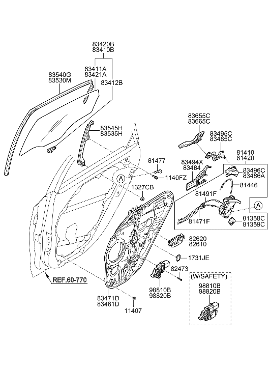 Hyundai 83421-A5020 GLASS-REAR DOOR WINDOW,RH