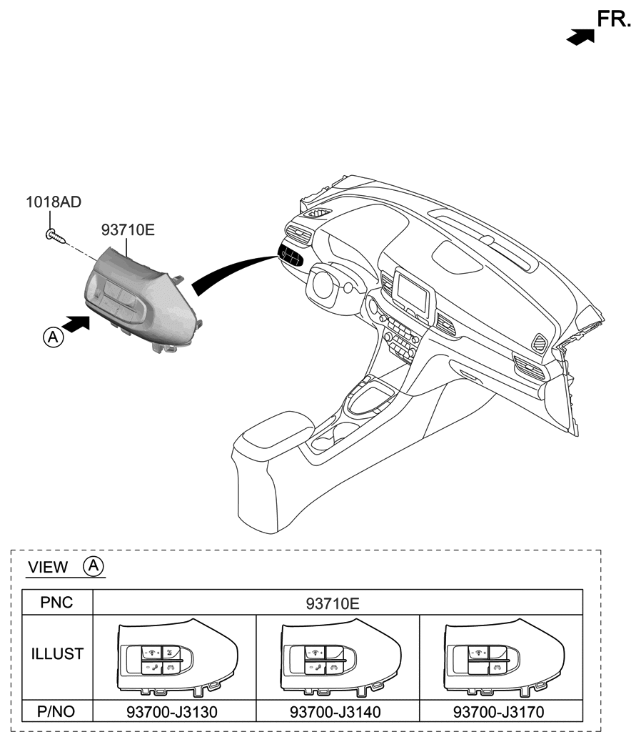 Hyundai 93700-J3170-XGP Switch Assembly-Side Crash Pad