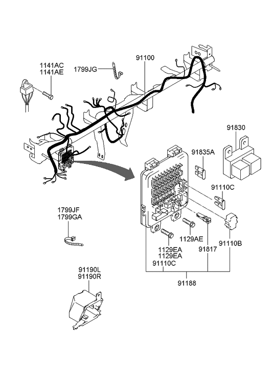 Hyundai 91110-2D001 Instrument Panel Junction Box Assembly