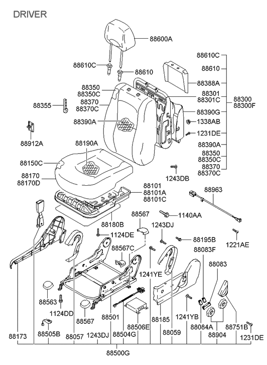 Hyundai 88370-26001-SBA Front Driver Side Seat Back Covering