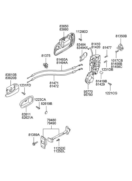 Hyundai 83620-26000-SF Rear Interior Door Handle Assembly, Right