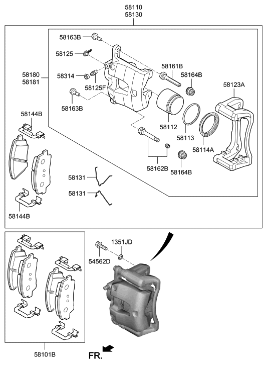 Hyundai 58190-J5A51-YKG CALIPER Kit-Brake,RH