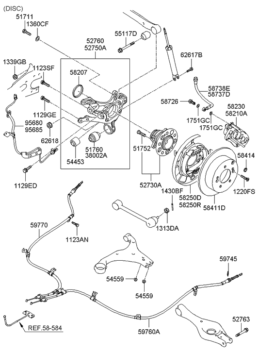 58737-2H000--DS Genuine Hyundai HOSE-BRAKE REAR,LH