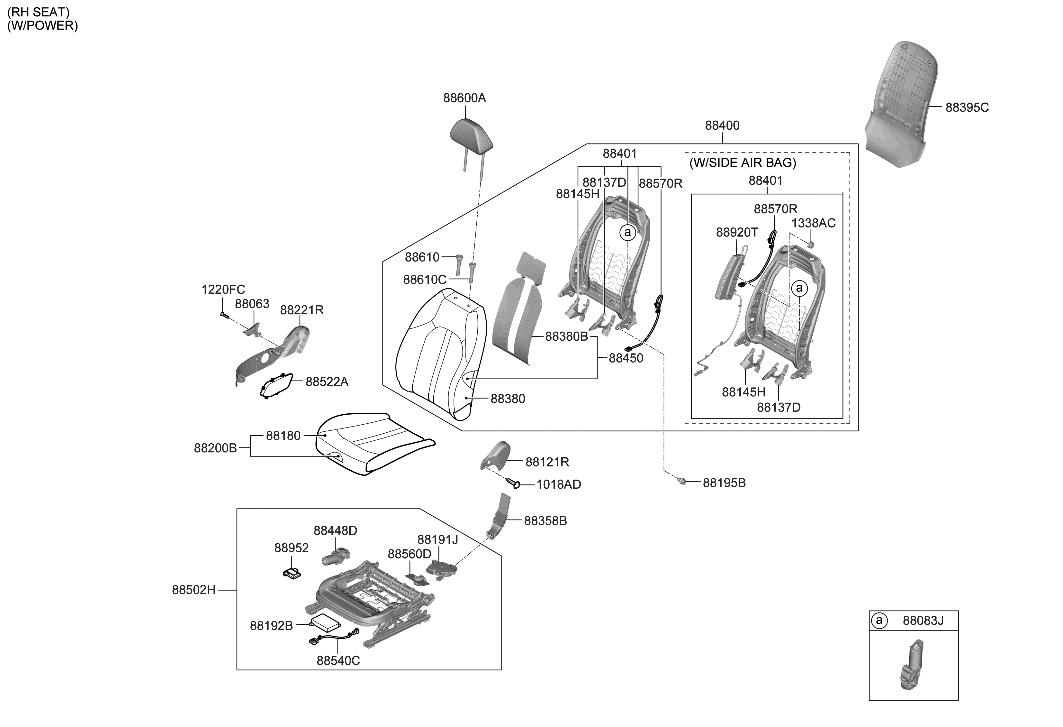 Hyundai 88400-L0020-VSN Back Assembly-FR Seat,RH