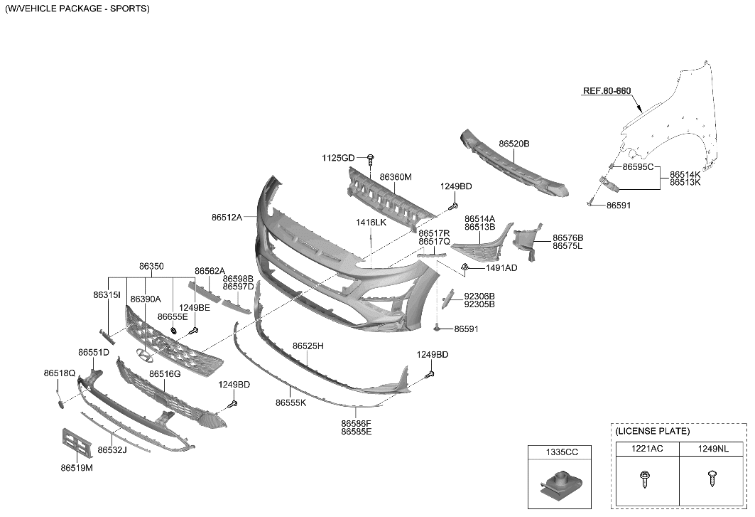 Hyundai 86519-J9CB0 MOULDING-FRT BPR LICENSE PLATE