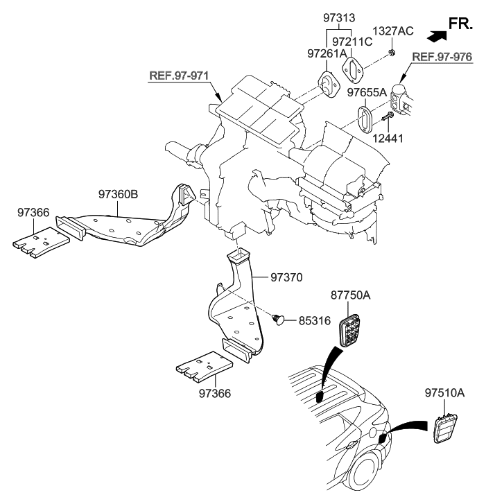 Hyundai 97370-4W000 Duct-Rear Heating,RH