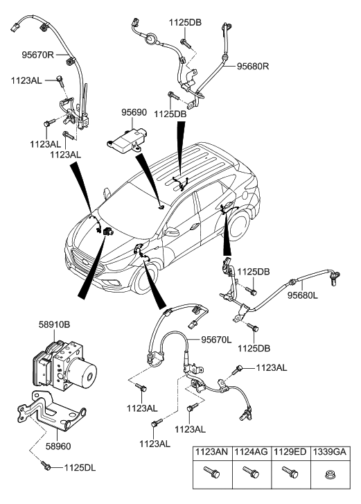 Hyundai 95671-4W100 Sensor Assembly-Abs Front Wheel ,R