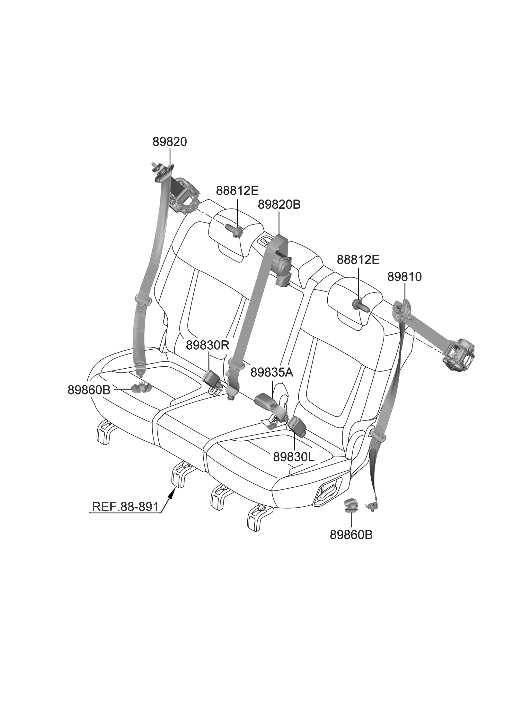 Hyundai 89830-N9500-NNB 2nd Seat Buckle LH