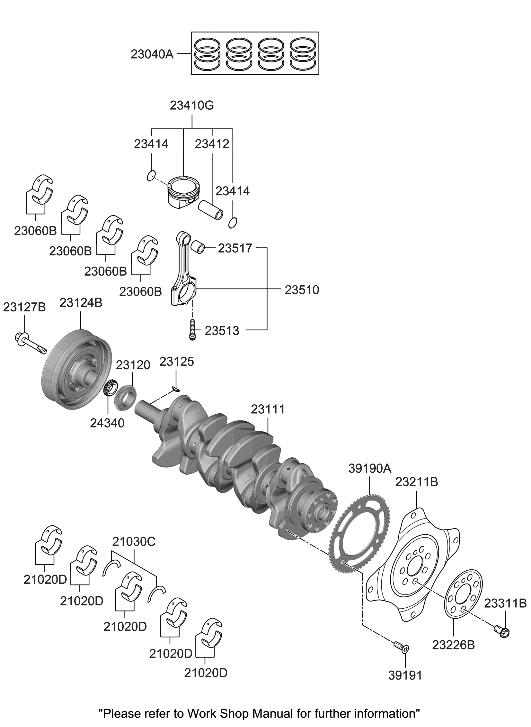 234102S110 Genuine Hyundai PISTON & PIN & SNAP RING ASSY
