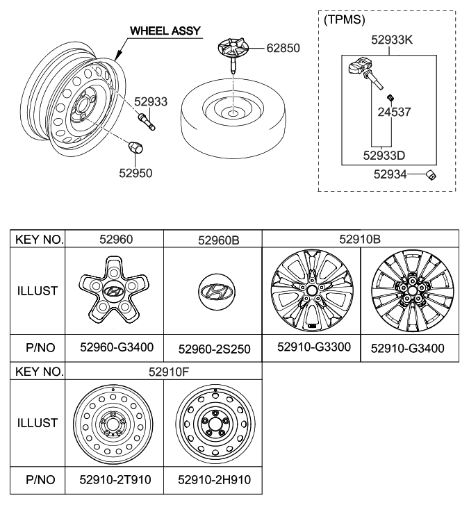 Hyundai 52910-G3450 Aluminium Wheel Assembly