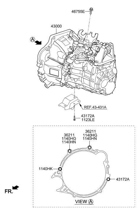 Hyundai 43000-3D665 Transmission Assembly-Manual