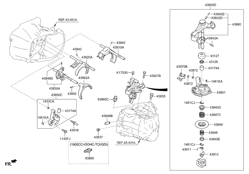 Hyundai 43860-2D500 Fork Assembly-Shift(6&R)
