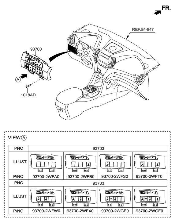 Hyundai 93700-2WGE0-NBC Switch Assembly-Side Crash Pad Low