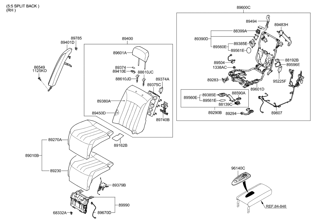 Hyundai 89400-3NAR0-WIR Back Assembly-Rear Seat RH