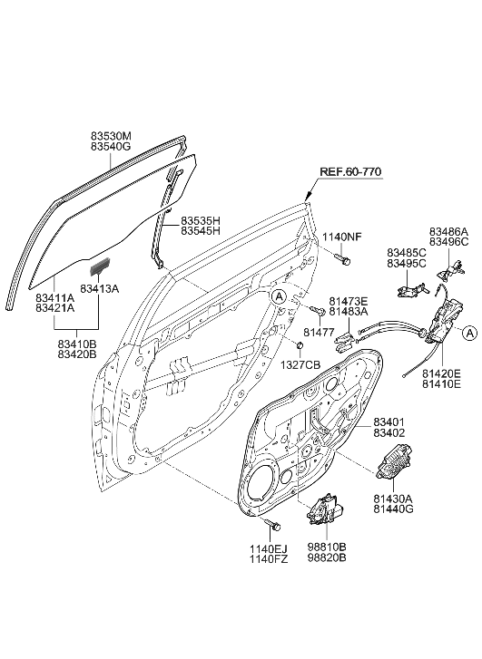 Hyundai 83402-3N020 Passenger Side Rear Door Window Regulator Assembly