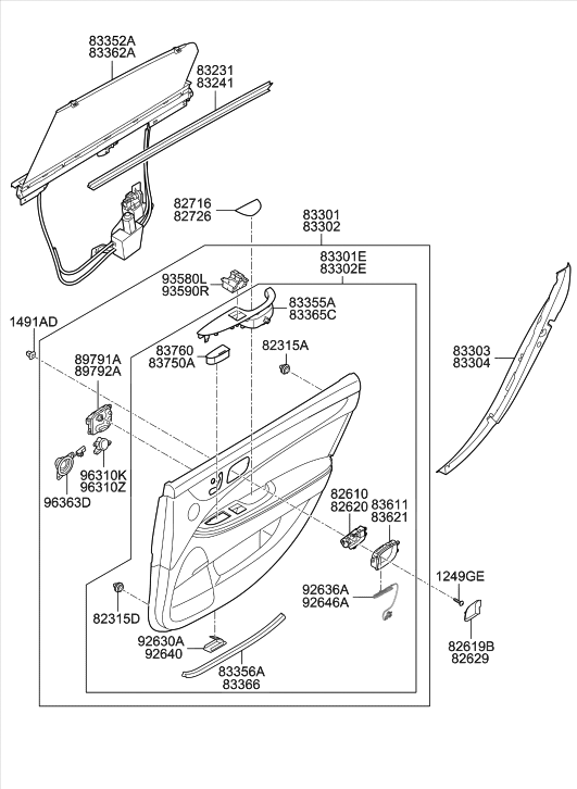 Hyundai 83301-3NEF0-W2V Panel Complete-Rear Door Trim,LH