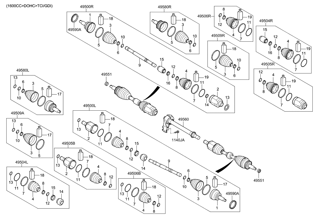 Hyundai 49580-C1330 Joint & Boot Kit-Front Axle Wheel