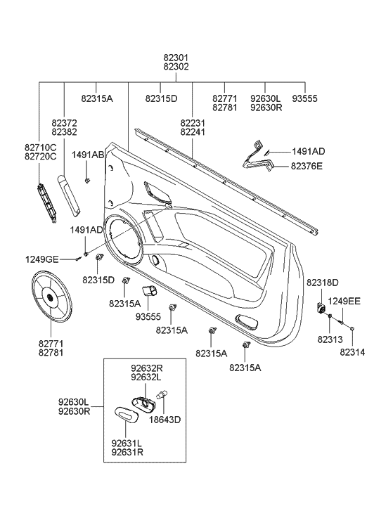 Hyundai 82301-2C040-XX Panel Complete-Front Door Trim,LH