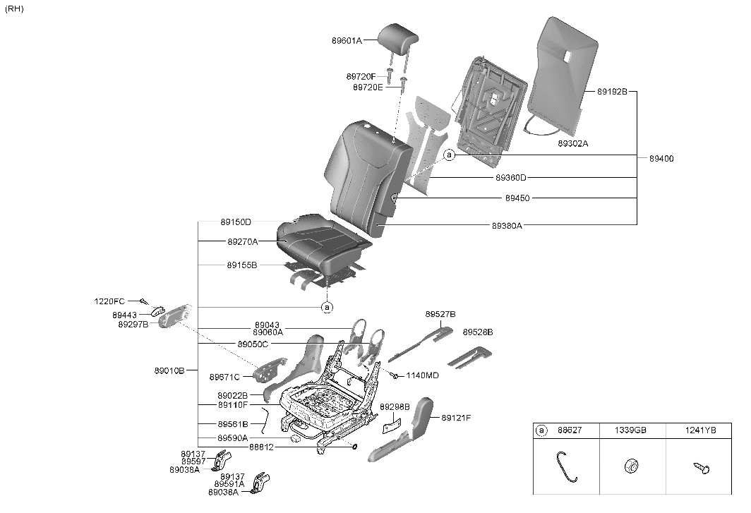 Hyundai 89400-S2220-PTR Back Assembly-RR Seat RH