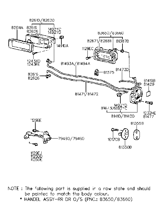 Hyundai 83660-28000 Rear Exterior Door Handle Assembly, Right