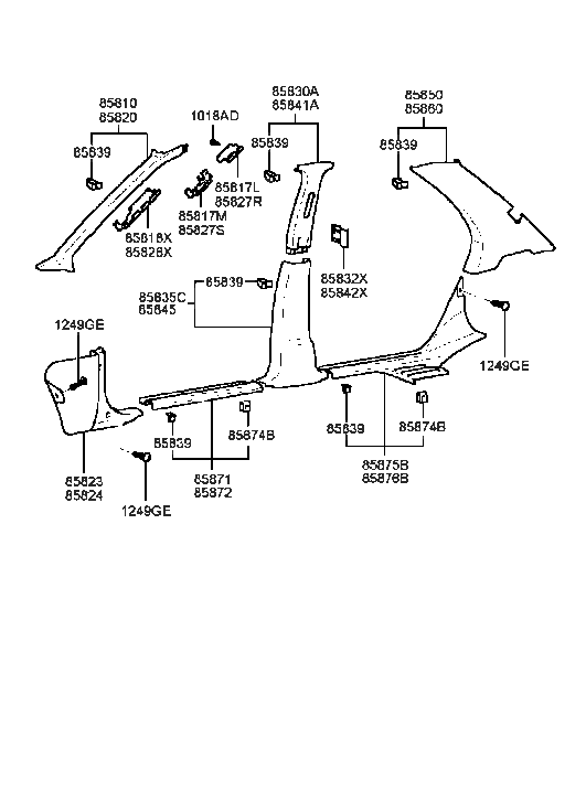 Hyundai 85840-38210-SR Trim Assembly-Center Pillar Upper RH