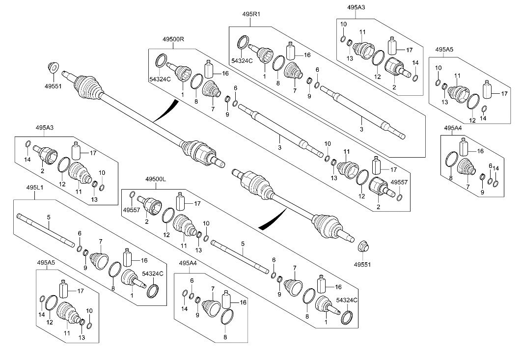 Hyundai 495L1-G7050 Joint & Shaft Kit-Wheel Side,L