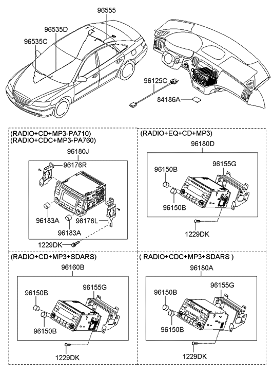 Hyundai 00201-M7000-A9FLT Radio-'07 Ivory Cd-AZERA