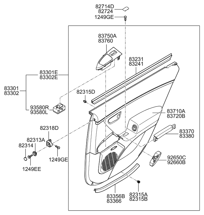 Hyundai 83308-3L020-8Z Panel Assembly-Rear Door Trim,RH