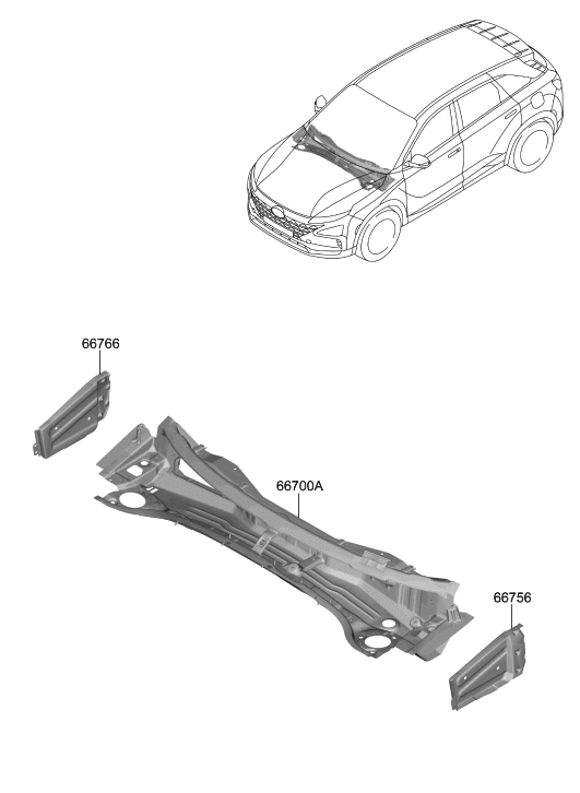 Hyundai 66766-M5000 Panel-Cowl Side Outer Upper,RH