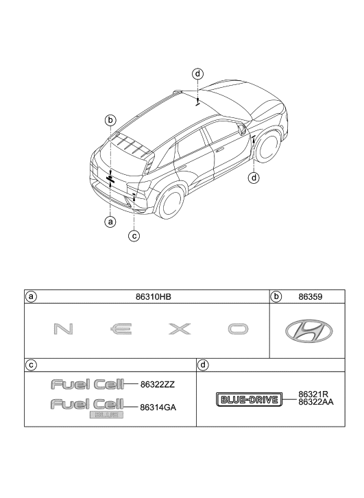 Hyundai 86314-M5100 Fuel Cell Blue Emblem