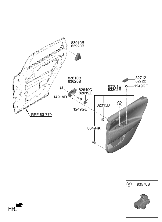 Hyundai 83940-M5000-4X Cover Assembly-RR Dr Delta INR,RH