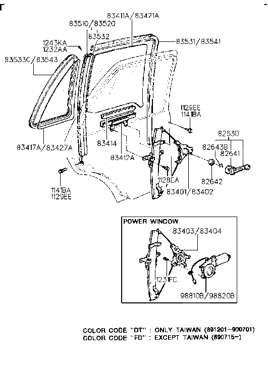 Hyundai 83401-33000 Rear Left Power Window Regulator Assembly