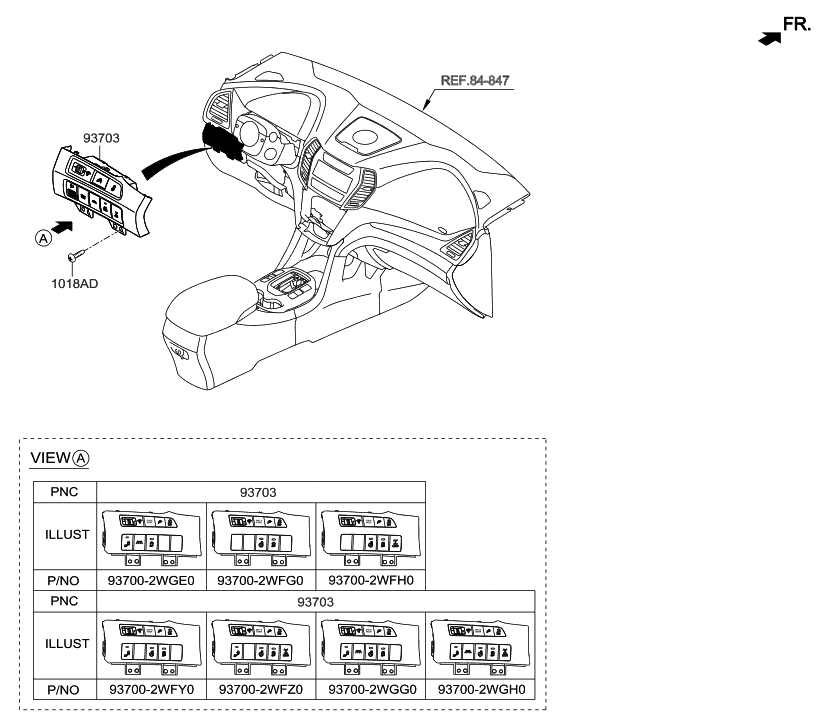 Hyundai 93700-2WFA0-NBC Switch Assembly-Side Crash Pad Low