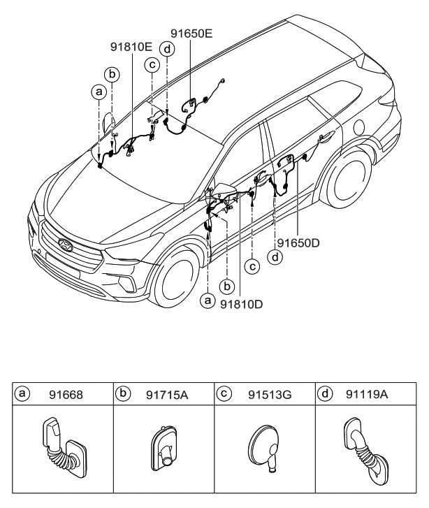 Hyundai 91650-B8030 Wiring Assembly-Rear Door LH