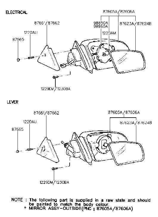 Hyundai 87606-23400-D Mirror Assembly-Outside Rear View,RH