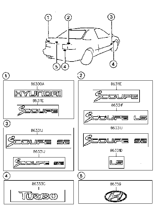 Hyundai 86311-23000-LR Emblem-Scoupe