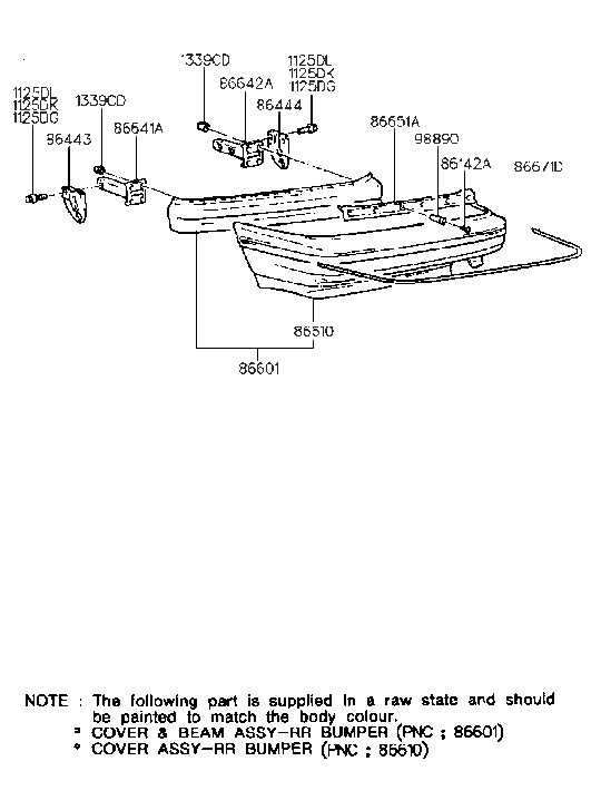 Hyundai 86601-23250 Rear Bumper Cover And Beam Assembly