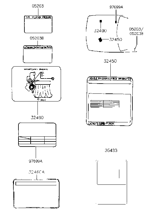 Hyundai 32490-33351 Label-Vacuum Hose Routing