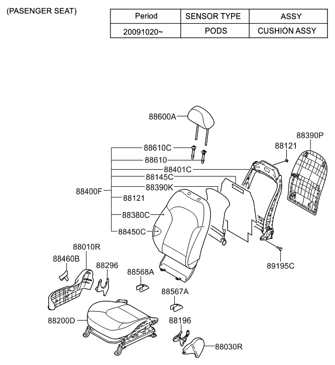 Hyundai 88304-2S031-TMG Back Assembly-Front Seat Passenger