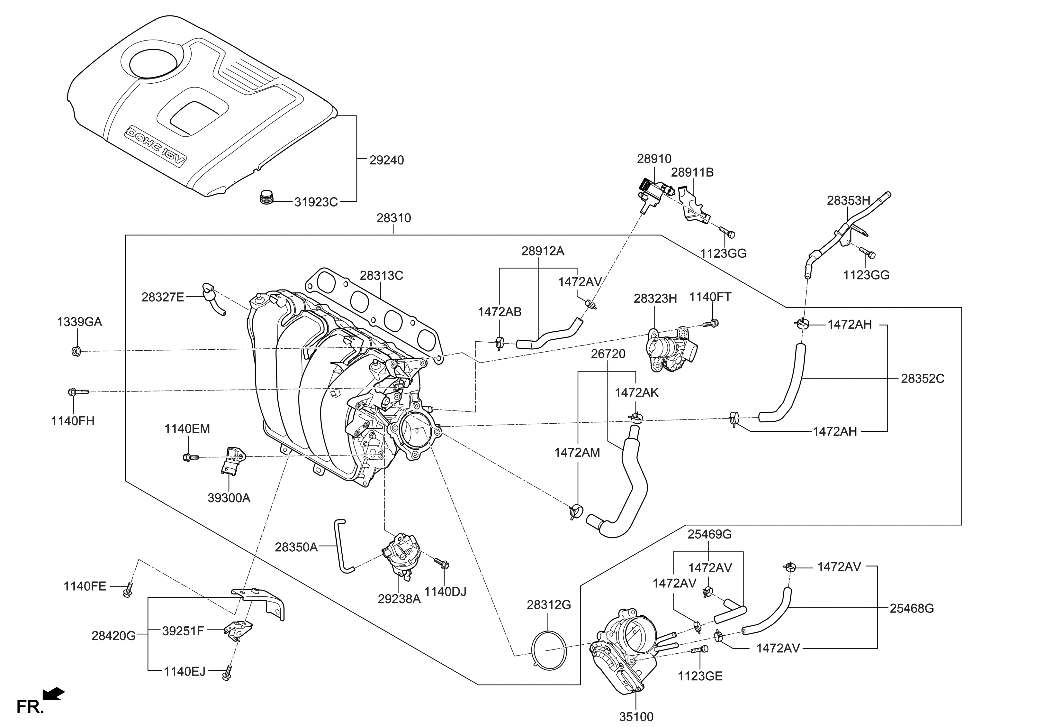 Hyundai 28351-03410 Hose Assembly-Vacuum