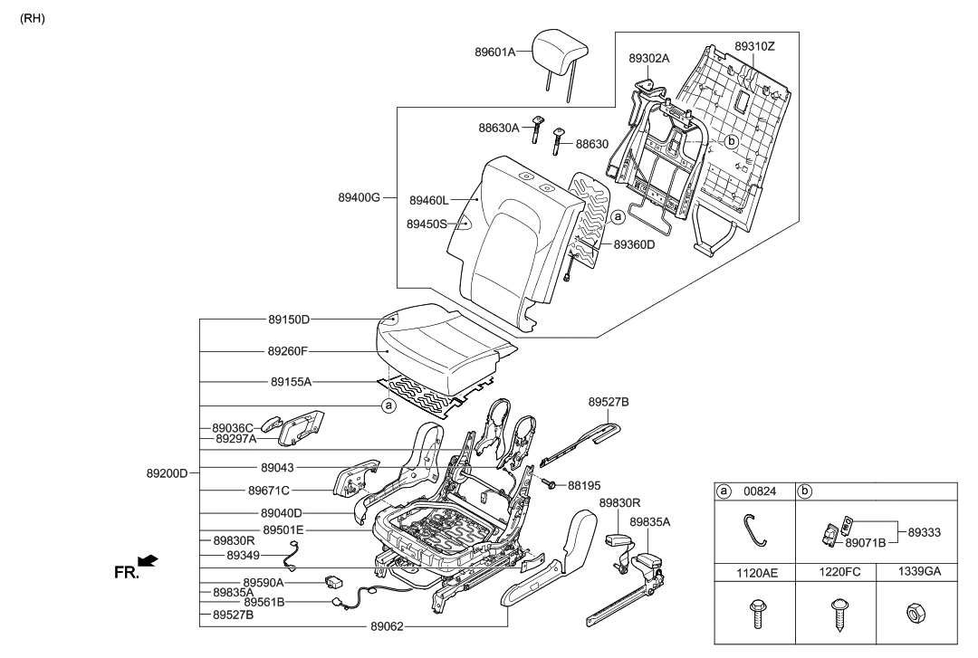 Hyundai 89260-4Z000-R7X 2Nd Seat Cushion Cover Assembly, Right