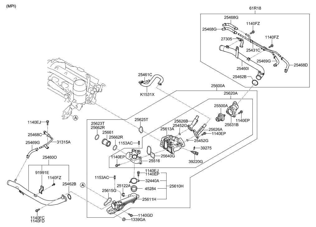 Hyundai 25611-3C660 Housing Assembly-THERMOSTAT